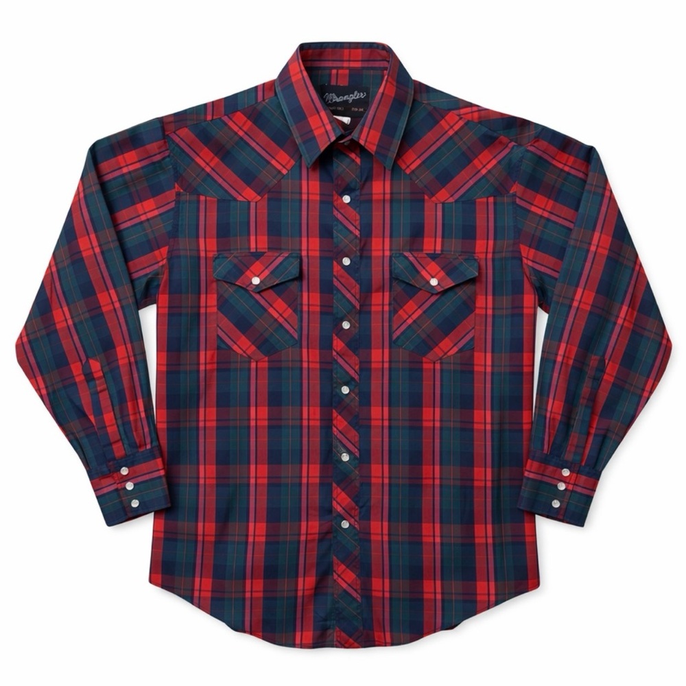 Vintage 90s Wrangler Red and Blue Plaid Button Down Shirt